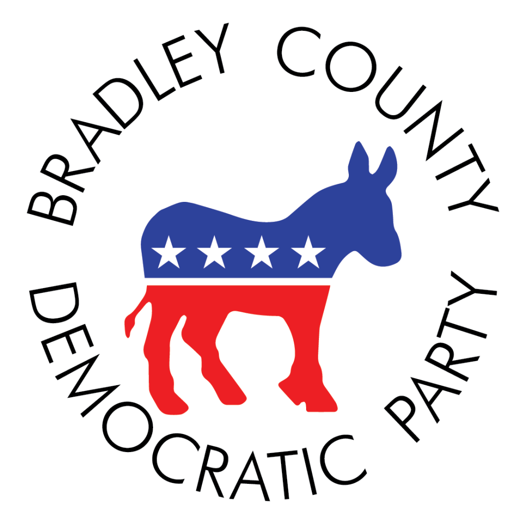 BRADLEY COUNTY DEMOCRATIC PARTY LOGO RED WHITE AND BLUE DONKEY WITH STARS